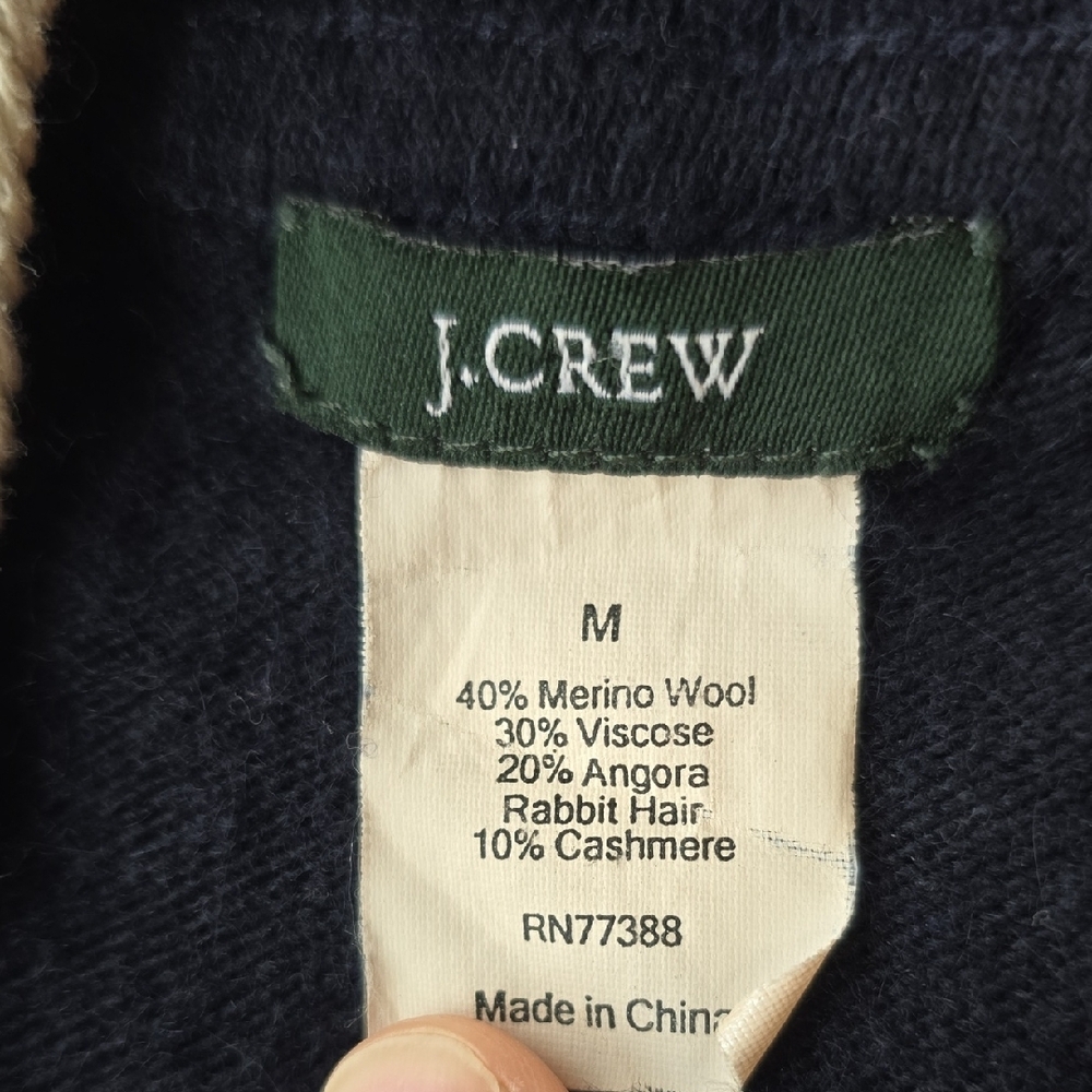 J. Crew Navy V-Neck Sweater with Cream Trim - Picture 2 of 5